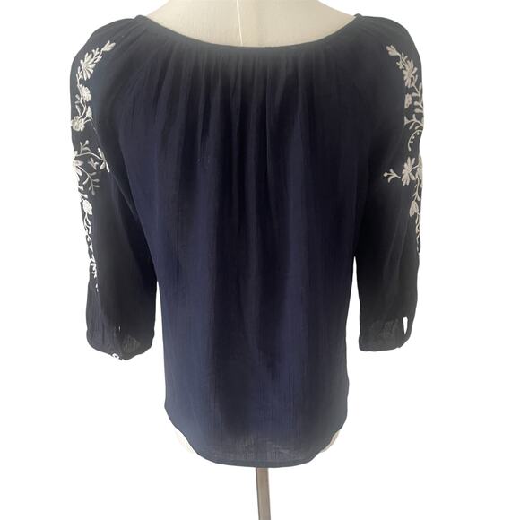 Talbots Navy Embroidered Gauze Popover Sz PXS - Picture 3 of 7